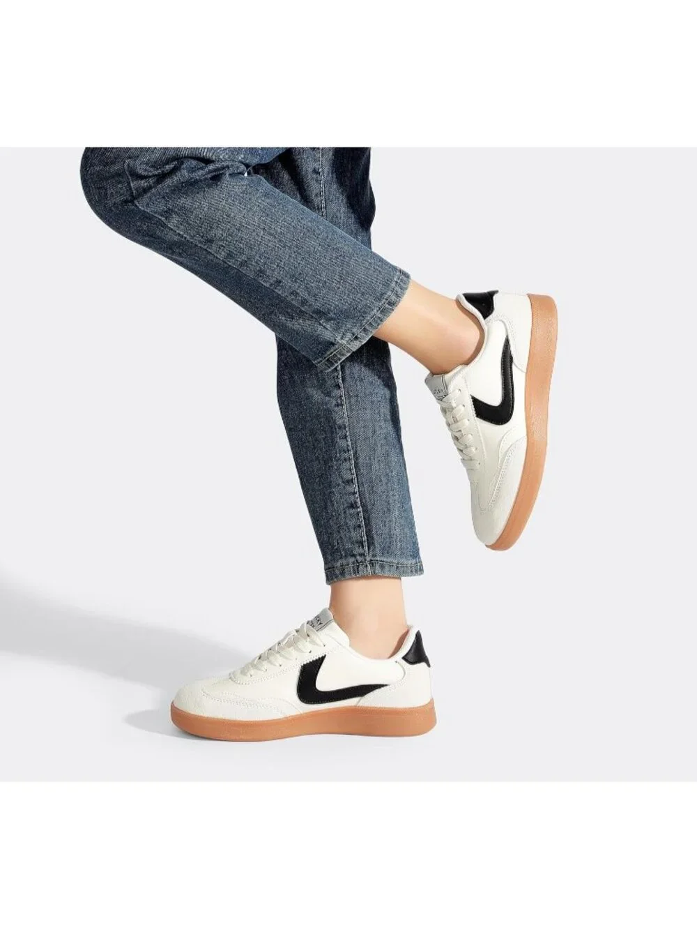 Women's Black/Beige/Grey Classic Fashion Skate No Slip Lace Up Walking Sneaker